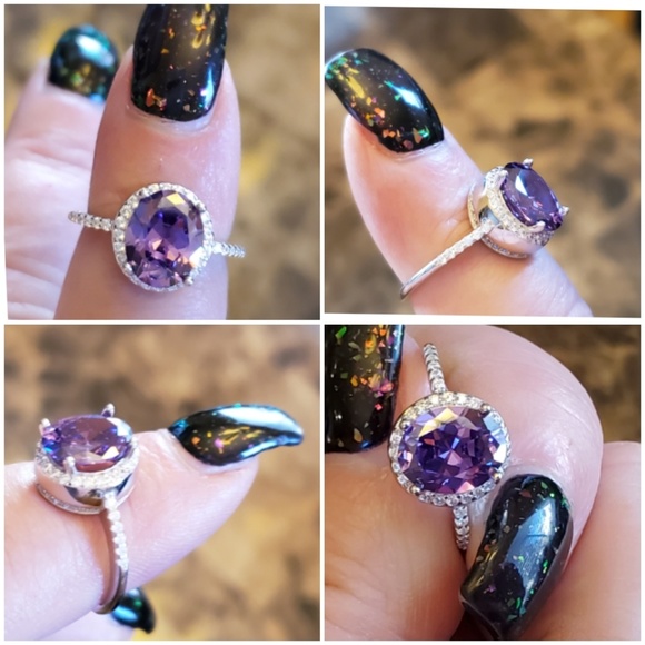 Genuine 4ct Amethyst & White Sapphire Ring Size 6 - Picture 3 of 7